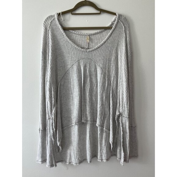 Free People Sunset Park Drippy Thermal Long SLeeve‎ Top Light Gray Hi Low Small - Picture 1 of 10